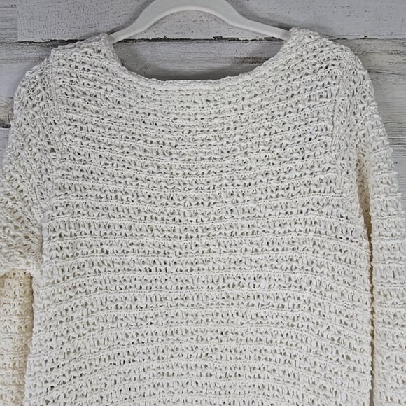 J JILL WHITE OPEN KNIT SIDE BUTTON SWEATER WOMEN'S SIZE MEDIUM 3/4 SLEEVE *EUC*. - Picture 10 of 16
